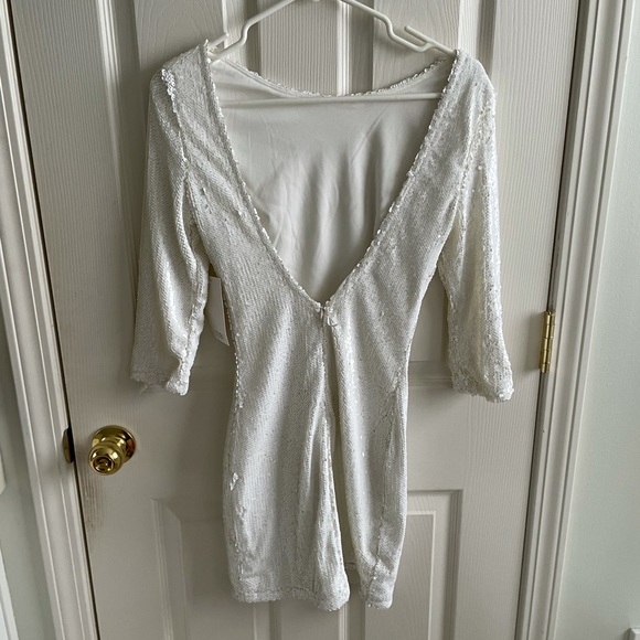 LS White Sequin Backless Mini Dress - Picture 2 of 3